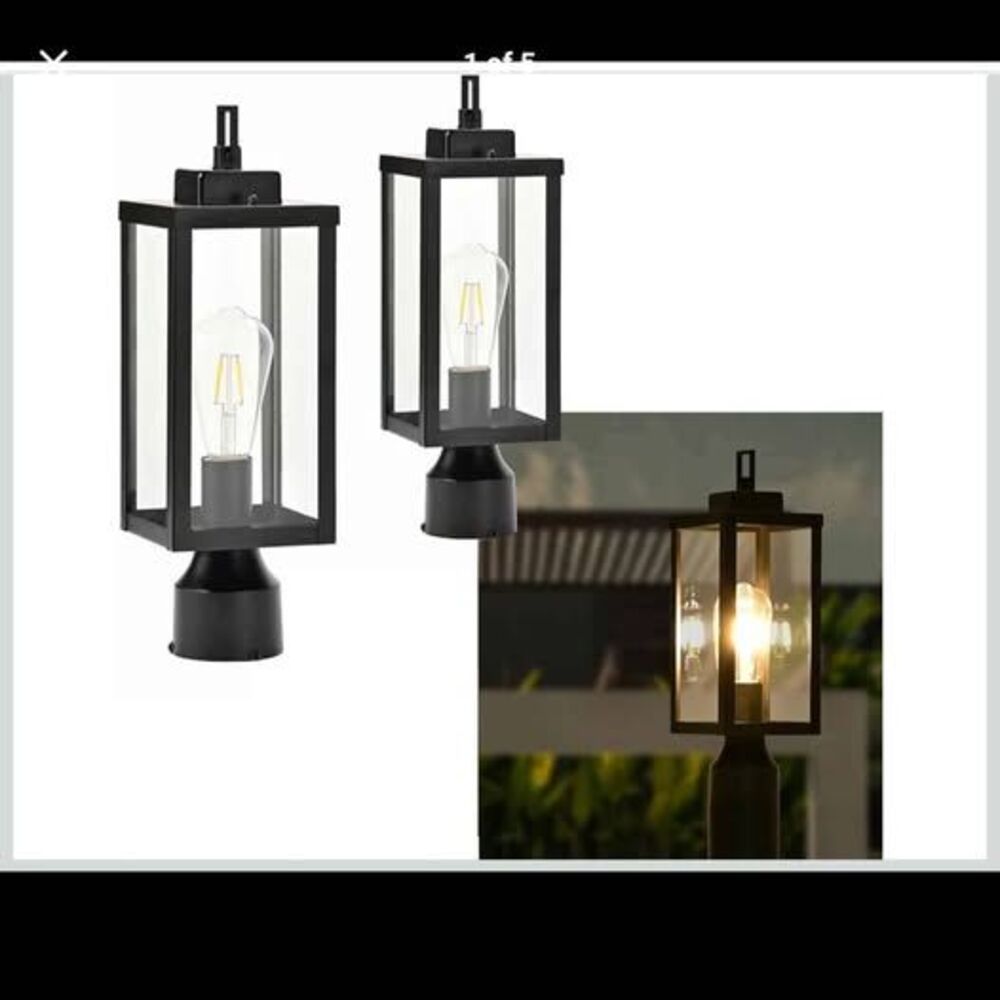 Matte Black Outdoor Post Lantern Light - Set of 2 - New in box